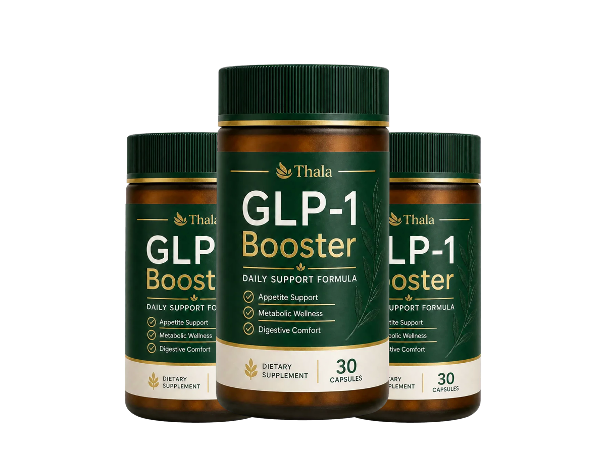 Three bottles of Thala Natural GLP-1 Booster